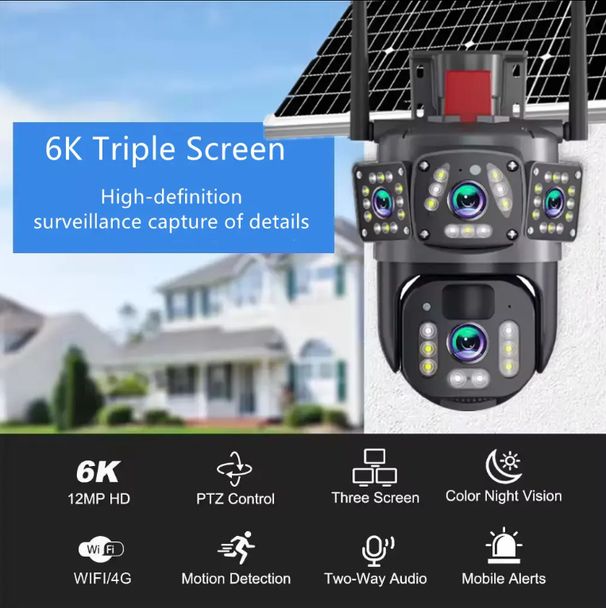 QL24 Three-Screen 360-Degree Wireless Smart WiFi/4G Solar Camera Surveillance Bullet Dome Integrated_voghion.com