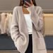 Women's clothing women's thickened solid color lace-up knitted cardigan loose pocket sweater jacket_voghion.com
