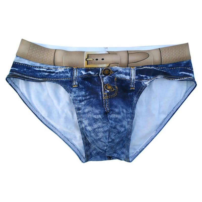 Herretrusser i ren bomuld, åndbar, 3D-imitation i denimfarve, shorts til mænd_voghion.com