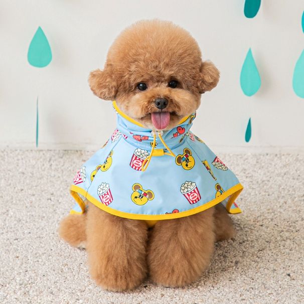 Poncho antipioggia impermeabile coreano per cani di piccola taglia, media e grande, con cappuccio e mantello a cartoni animati per Teddy Bichon_voghion.com