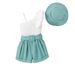 New Summer Girls' Set, Small Medium Children's Diagonal Shoulder Suspender with Flying Sleeves Top+Shorts and Hat Three_voghion.com