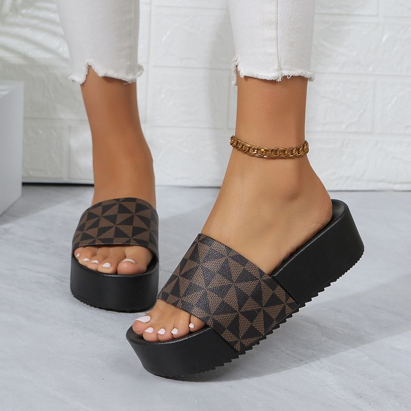 2025 Summer New Style Old Flower Beach Vacation Thick-Soled Platform Height-Increasing Women's Sandals Slippers_voghion.com