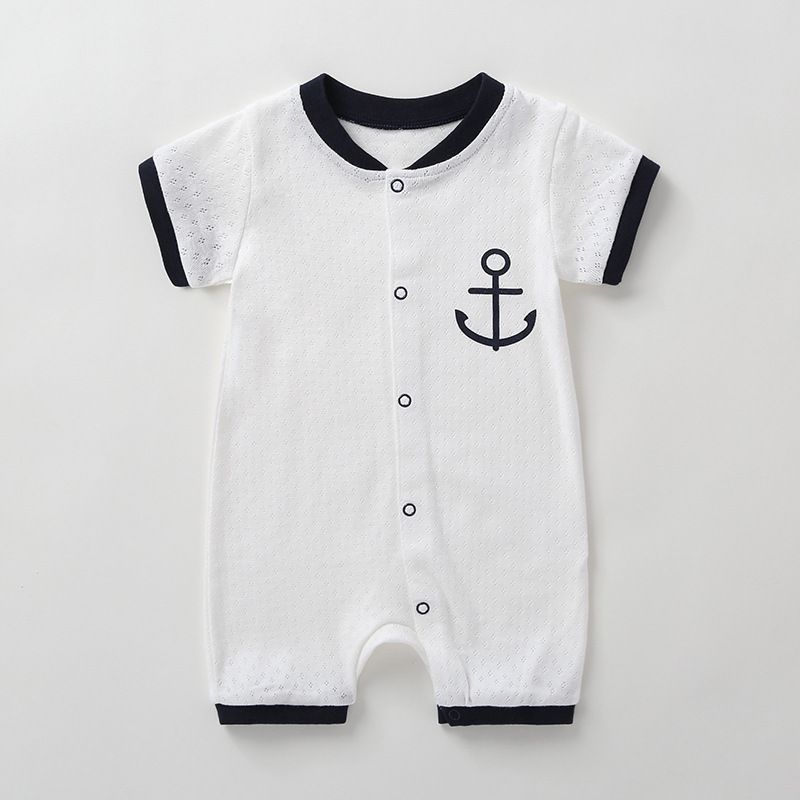 Mother & Kids Summer round neck baby boy jumpsuit navy baby short sleeve new style romper A type baby crawling clothes_voghion.com