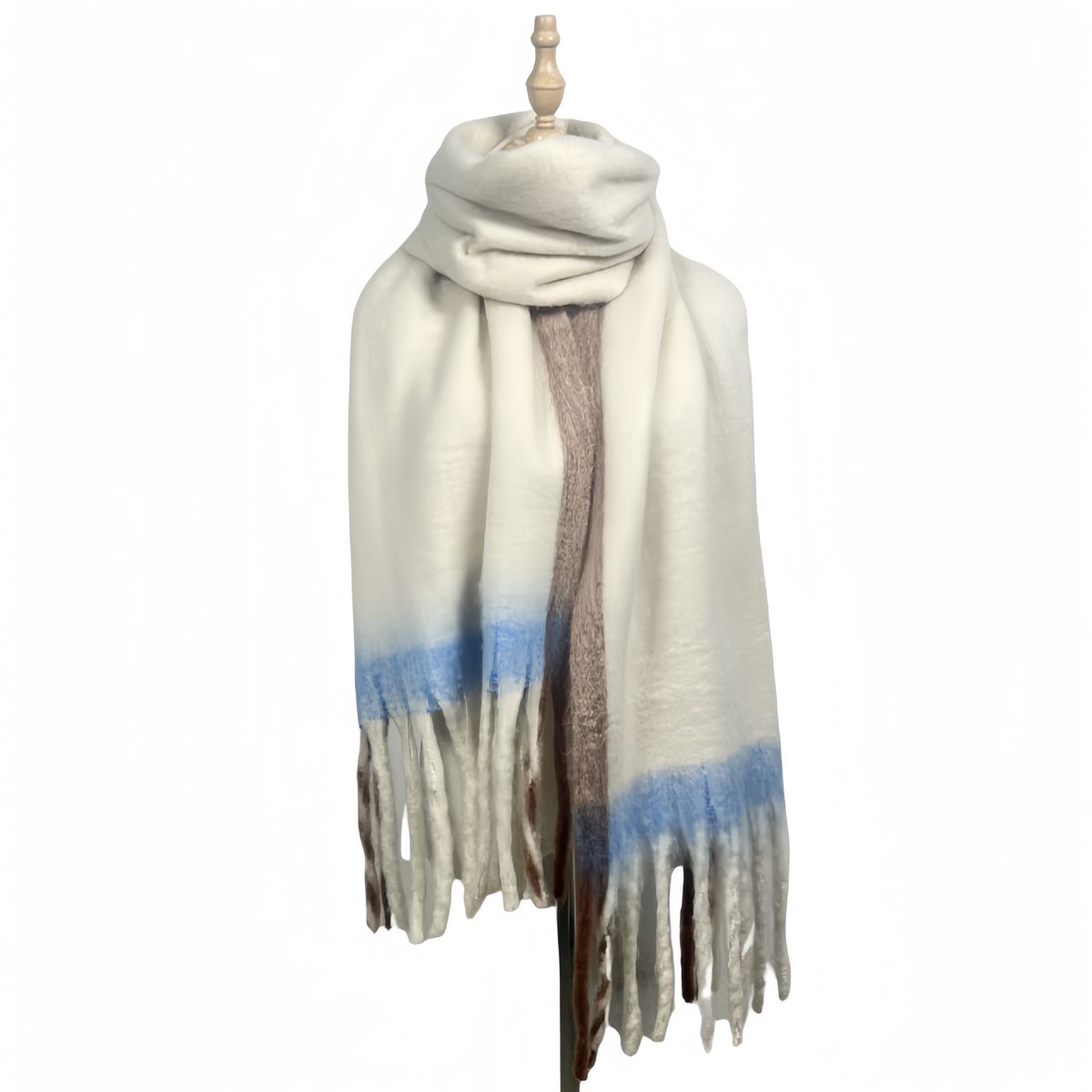Simple Frame Solid Color Scarf Women's Warm Imitation Cashmere Fringed Scarf Autumn And Winter Contrasting Color Scarf Cold Protection Shawl_voghion.com
