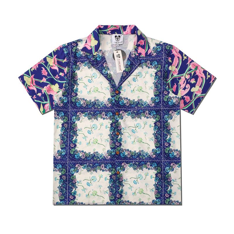 Vêtements pour hommes décontracté haute rue chemise à fleurs hawaïenne imprimé fleuri Cardigan de plage à manches courtes hommes_voghion.com