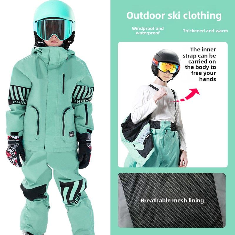 Phibee Elephant Children's Ski Set Boys Girls Workwear Windproof Waterproof Snow Suit For Single And Double Board_voghion.com