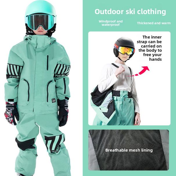 Phibee Elephant Children's Ski Set Boys Girls Workwear Windproof Waterproof Snow Suit For Single And Double Board_voghion.com