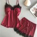 Women's Sleepwears Summer Sexy Ice Silk Two Piece Set With Silk Shorts Gathered Large Size Thin Home Clothes_voghion.com