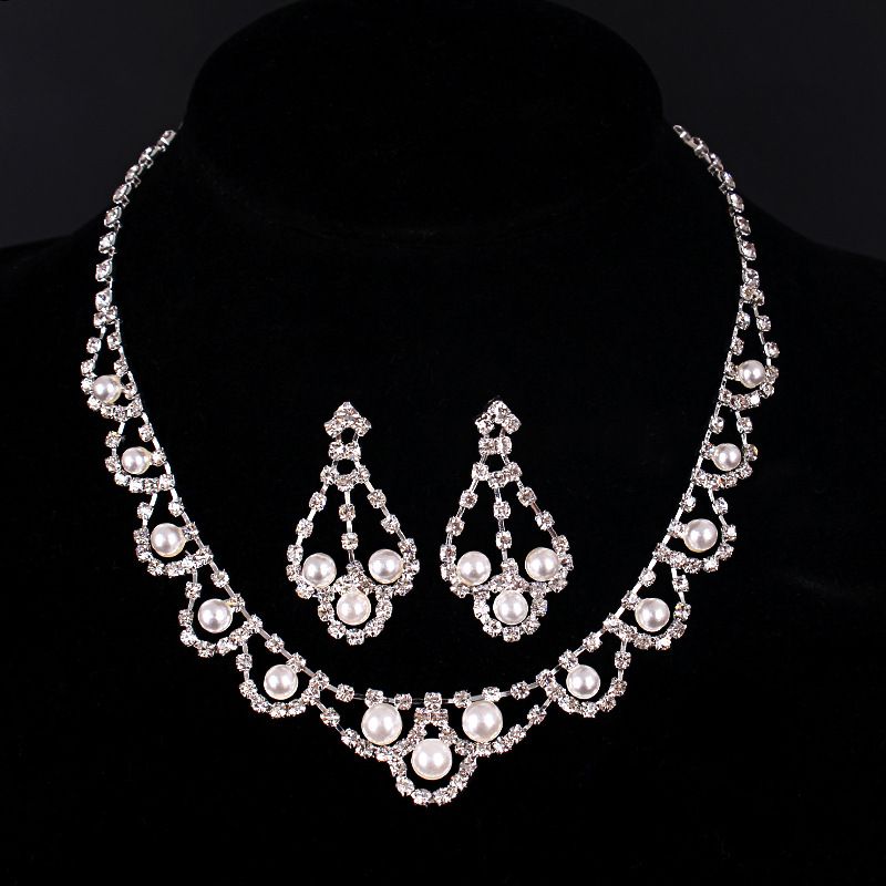 Ensemble de bijoux de mariage haut de gamme avec collier et accessoires de mariée en deux pièces avec strass_voghion.com