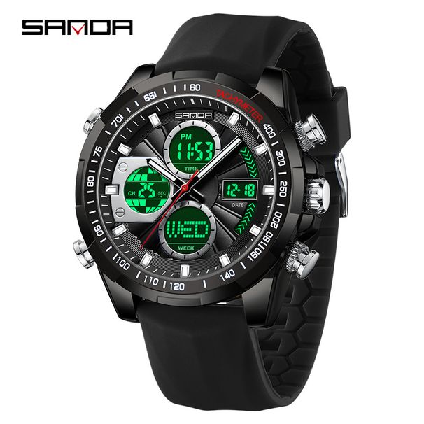 Men's Multi-Function Digital Watch With Interchangeable Straps - Waterproof, Luminous, Triple Time Zones, Stopwatch, Alarm, Calendar Round Dial Watch_voghion.com