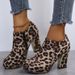 Women's Round Toe Side Pull Chunky Heels Plus Size Frosted Leopard Print Solid Color Ankle Boots_voghion.com