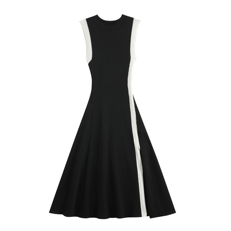 Robe d'été en tricot sans manches pour femme, vêtement d'extérieur amincissant, jupe assortie noire et blanche_voghion.com