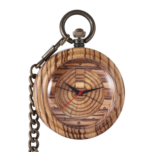 Vintage Wooden Pocket Watch With Dual-Loop Chain - Unisex Quartz Timepiece In Natural Wood Finish (45mm Case, Alloy Strap, Multiple Color Options)_voghion.com