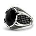 Black Diamond-Studded Curved Knife Men's Oval Thai Silver Ring Jewelry_voghion.com