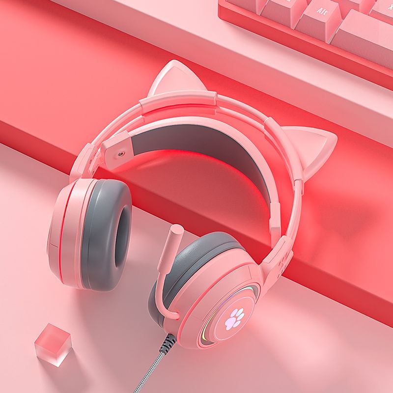 SY-G25 Wired Headphone Sensitive Noise Reduction Detachable Cat Ears 3.5mm USB Omnidirectional Gaming Headset for Laptop_voghion.com