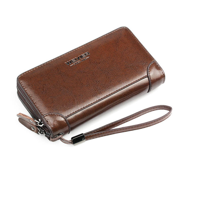 Men's Wallet Long Wallet Wallet Leather First Layer Cowhide Wallet Men's Zipper Youth Business Clutch_voghion.com