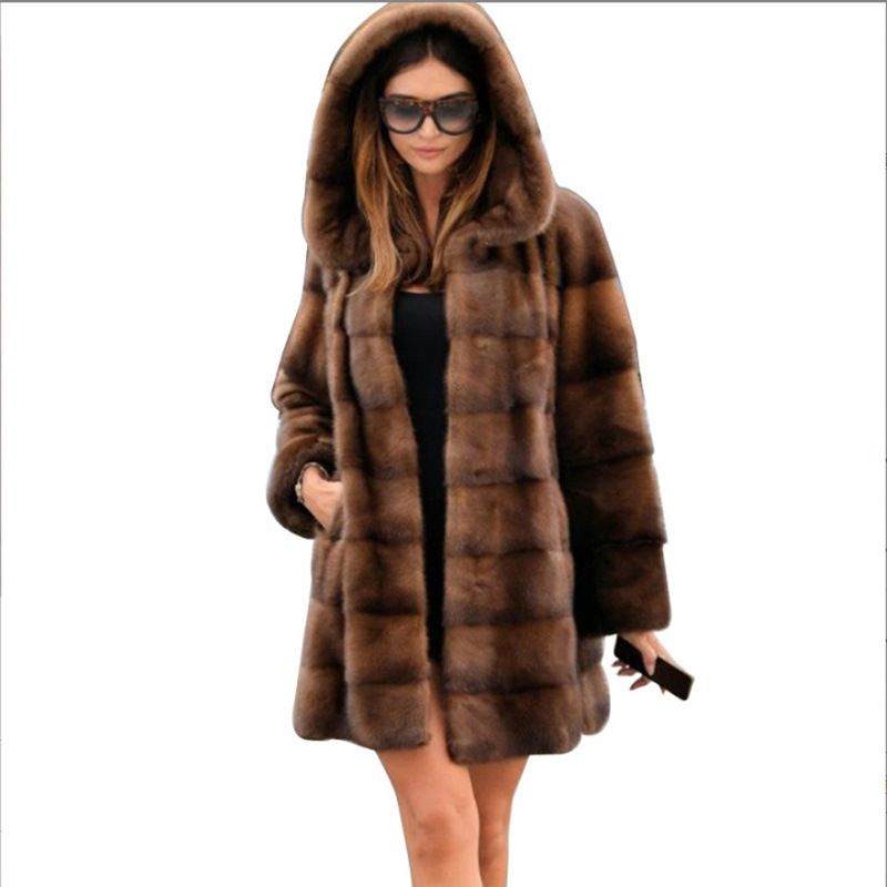 Manteau en fourrure de vison mi-long pour femme, manteau à capuche, grande taille, décontracté, chaud, ample, pour les déplacements_voghion.com