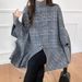 Elegant Batwing Sleeve Wool Cape Coat - Oversized Poncho Style For Women, Autumn Winter Fashion, Casual Loose Fit, Pure Color & Checkered Patterns_voghion.com