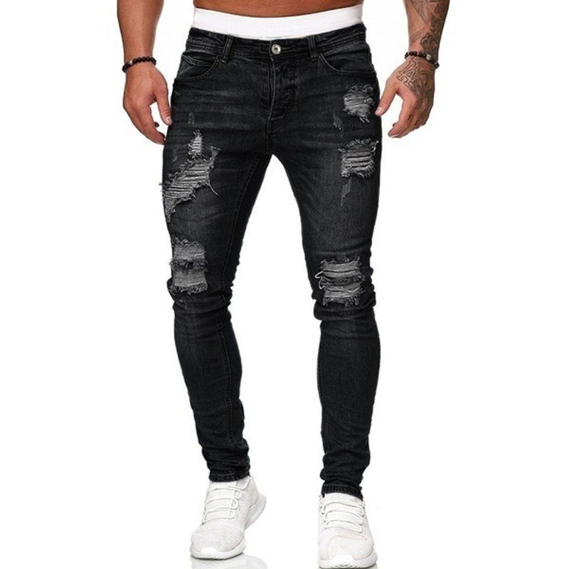 Nuovi jeans da uomo, casual, slim fit, strappati, modello Small Foot_voghion.com