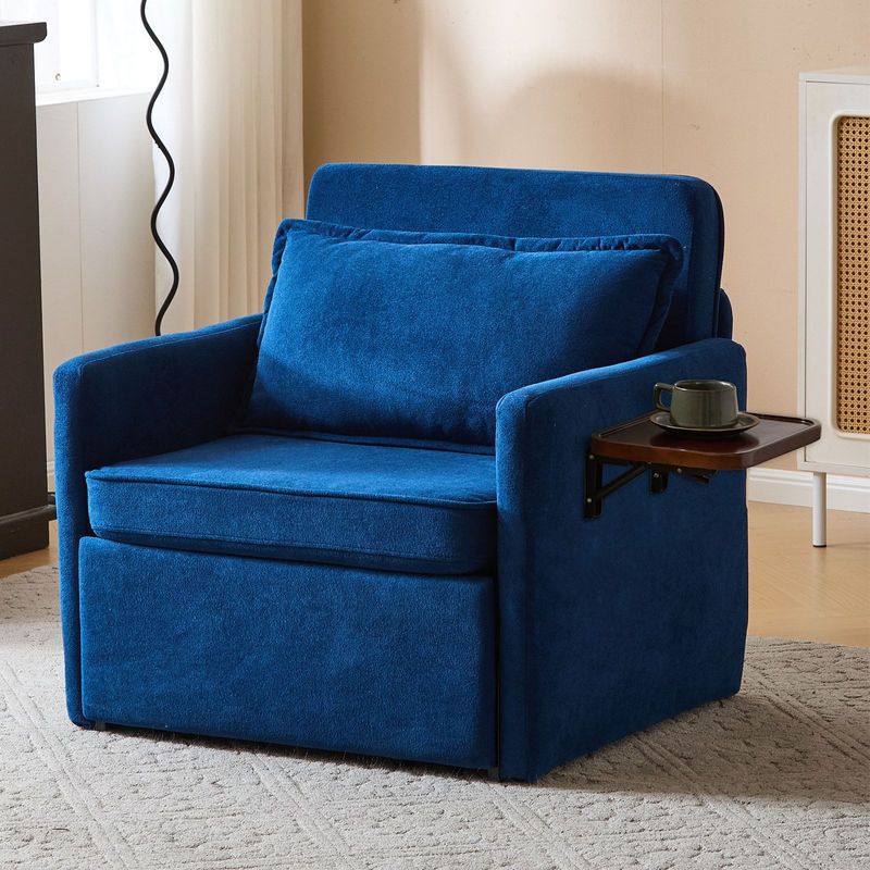 Adult Sleeper Chair Bed, 3-in-1 Convertible Sofa Chair Bed Pull-out Sofa Bed, Convenient Folding Tray Table With USB And Type-C Charging Ports For Living Room,BLUE,Fabric_voghion.com