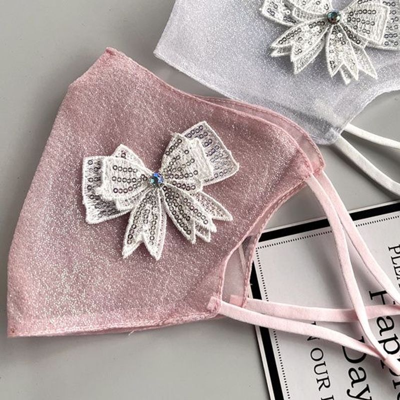 Elegant Bow Decorative Three-dimensional Mask Summer Double-layer Sunscreen Breathable Washable Mask_voghion.com