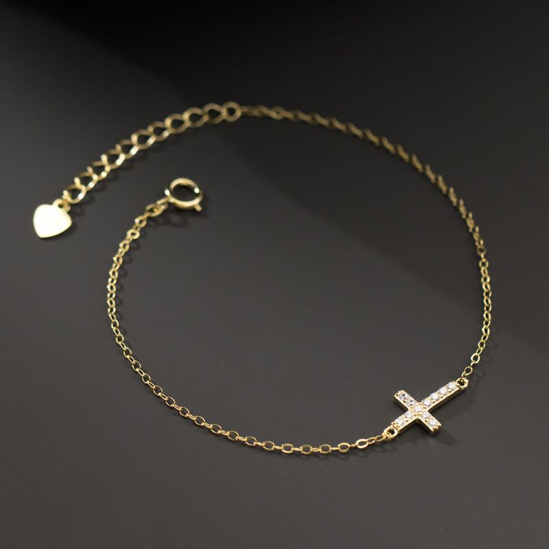 Cross Bracelet Pure Silver Women Fine Inlaid Diamond Light Luxury Design Sense Simple Niche New Model_voghion.com