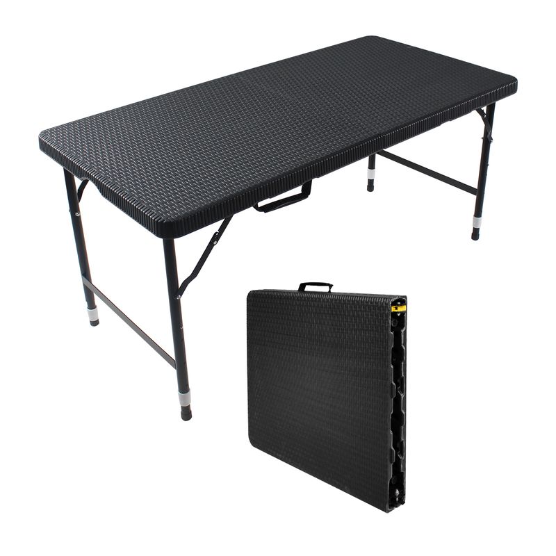 4ft Rattan Folding Table for Indoor&Outdoor, Portable Foldable Table Rattan Plaited Black_voghion.com