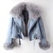 "Detachable Faux Rabbit Fur Lined Denim Jacket For Women - Stylish Short Coat With Removable Inner Layer, Casual & Office Wear (Blue, S-2XL)"_voghion.com