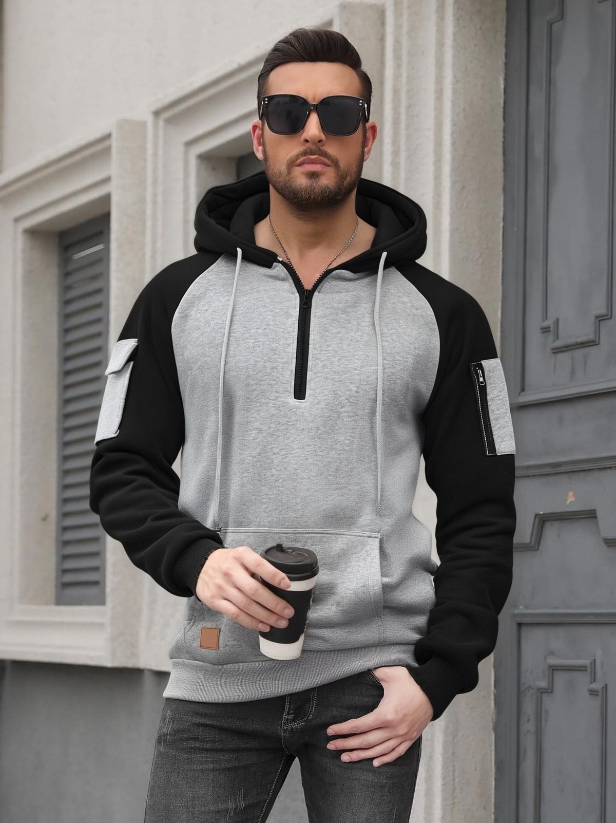Herren-Kapuzenpullover mit Reißverschluss – Fleecegefütterter Winterpullover mit Armtaschen (S-XXXL, 5 Farben)_voghion.com