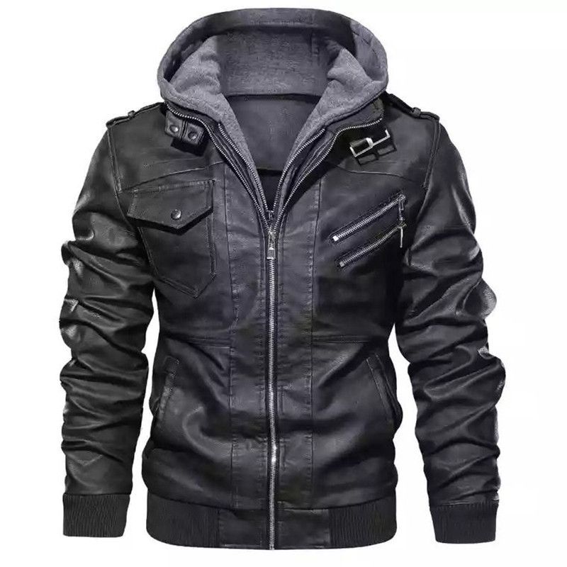 Giacca in pelle casual invernale con cappuccio e orlo dritto, con cerniera, da ragazzo, con risvolto, 2025, Dig Bag, nera_voghion.com