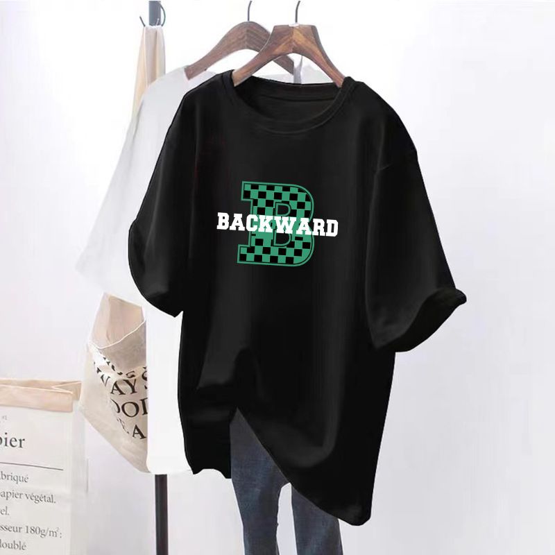 T-shirt blanc à manches courtes pour femme, grande taille, ample, mi-long, pour étudiante_voghion.com