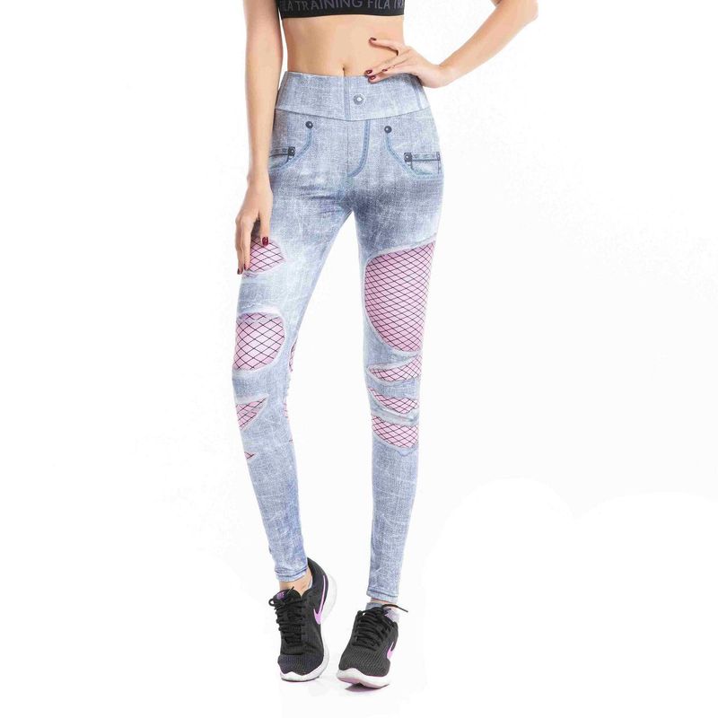 Women's denim print slim-fit yoga sweatpants Pencil bottoms_voghion.com