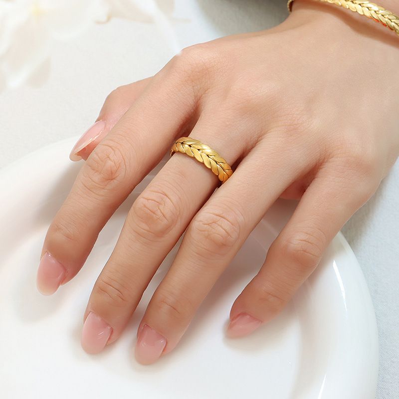Gioielli da donna, design retrò francese a spiga di grano, bracciale e anello regolabili in acciaio al titanio minimalista, in oro, oro rosa e argento, gioielli regolabili_voghion.com