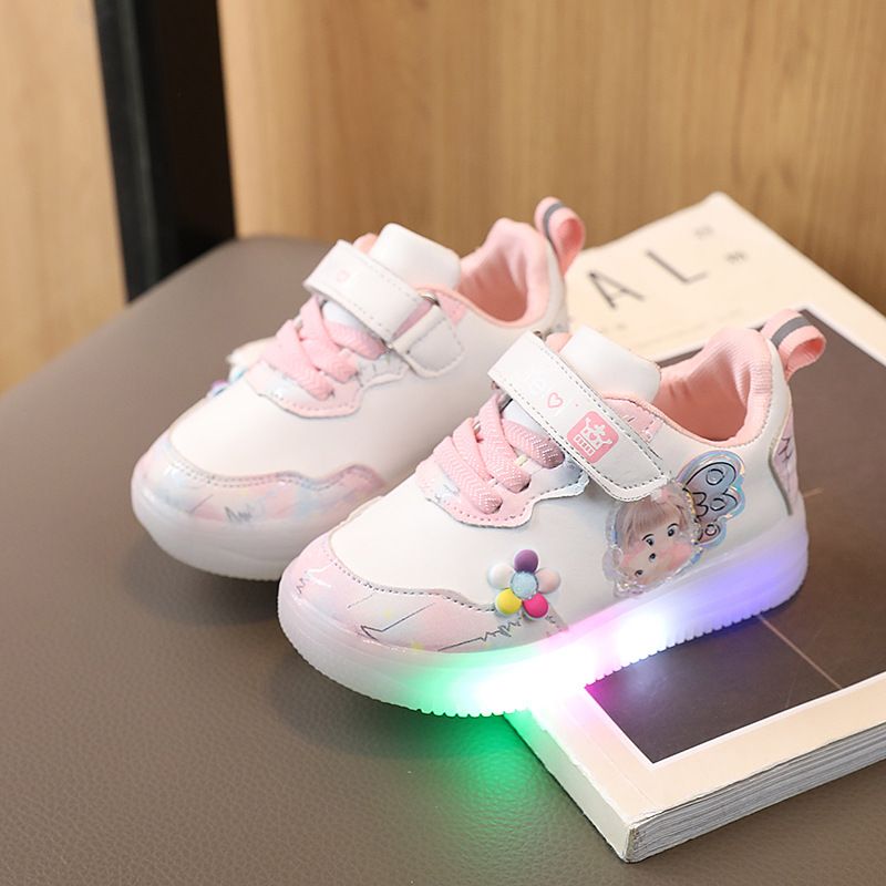 Kid's Clothing 2024 Spring and Autumn New Children's Leisure Sports Shoes Leather Cartoon LED Large Electronic Luminous Girls Shoes_voghion.com