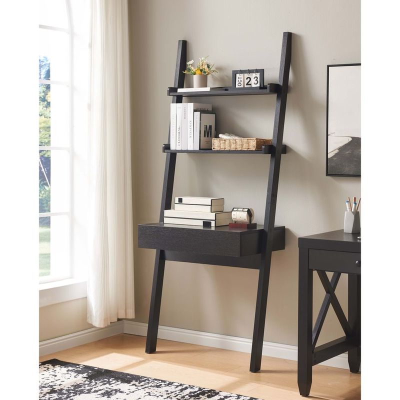 Home Office Desk Workspace Writing Table Bookcase Ladder One Drawer Two Shelves Handleless Design Modern_voghion.com