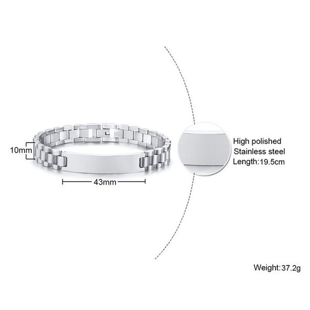 Braccialetto in acciaio inossidabile fai da te con incisione, stile europeo americano, con nome e data, per uomo_voghion.com