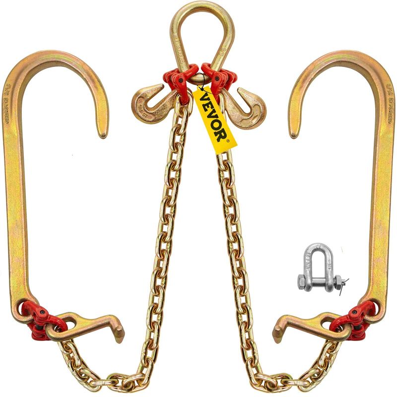 VEVOR V Bridle Chain, 5/16 In X 2 Ft Bridle Tow Chain, Grade 80 V-Bridle Transport Chain, 9260 Lbs Break Strength With TJ Hooks And Crab Hooks, Heavy Duty Pear Link Connector And Chain Shorteners_voghion.com