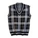Männerkleeder Retro Karoen Pulloverweste Männer Hierscht a Wanter College-Stil Weste V-Ausschnëtt Pulloverweste Gestapelten Mantel_voghion.com