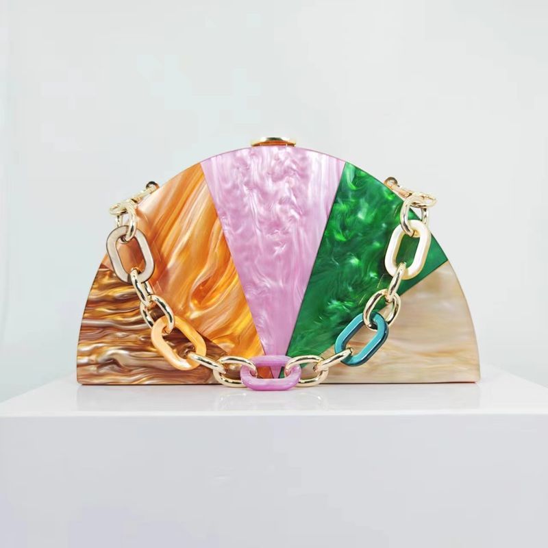 Women's Bags Ladies New Stitching Contrast Color Crossbody Bag Semi Circular Acrylic Bag Fashionable Wedding Dinner Clutch Bag_voghion.com