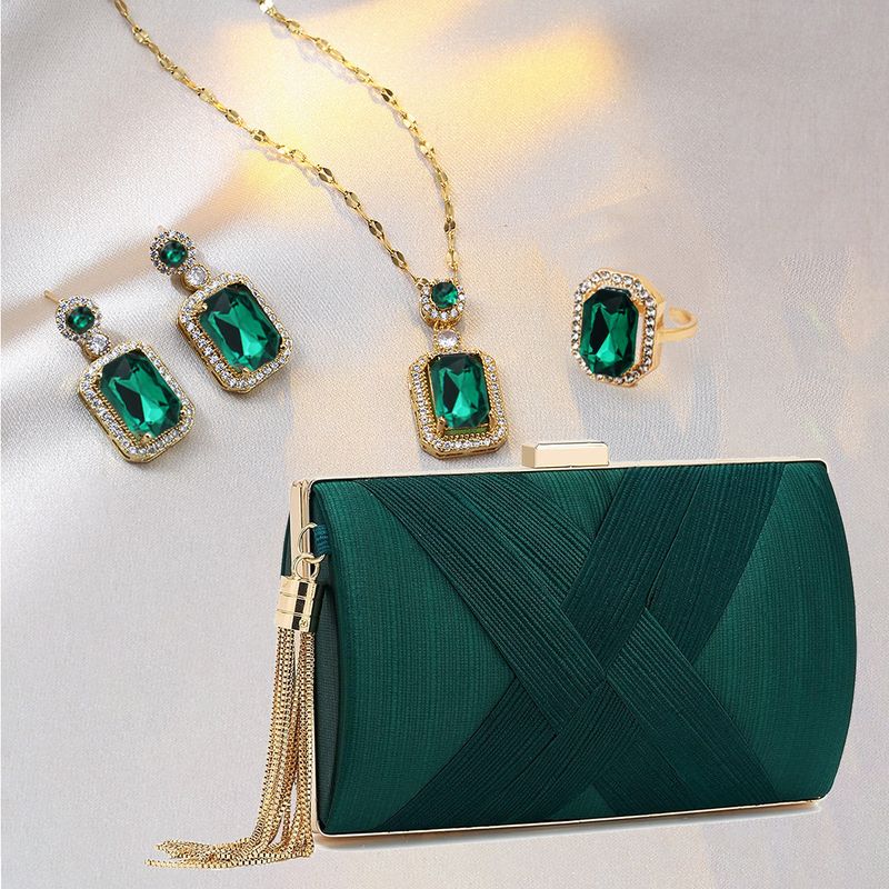 Damentaschen heißer verkauf smaragd schmuck modische vielseitige halskette ring ohrring set modische quaste abendtasche_voghion.com