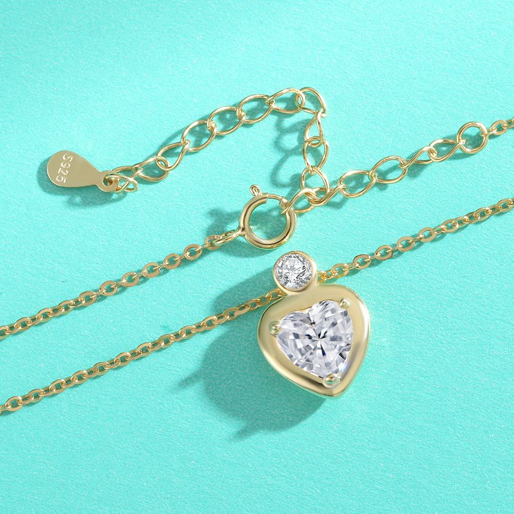 Collier en argent sterling avec pendentif en forme de cœur et moissanite pour femme, chaîne de clavicule polyvalente, simple et tendance_voghion.com