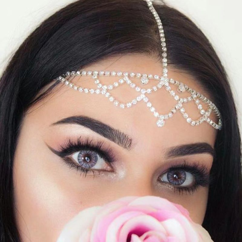 Fashionable hair accessories, multi-layer crystal headband, Bohemian ethnic style, bride's forehead chain, Hair chain_voghion.com
