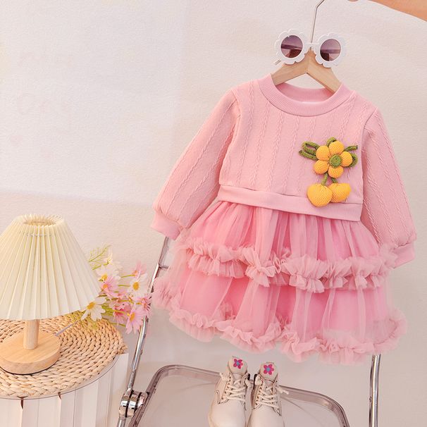 Clothing Autumn Winter One-piece Velvet Baby Girls' Two-piece Mesh Cake Princess Dress_voghion.com