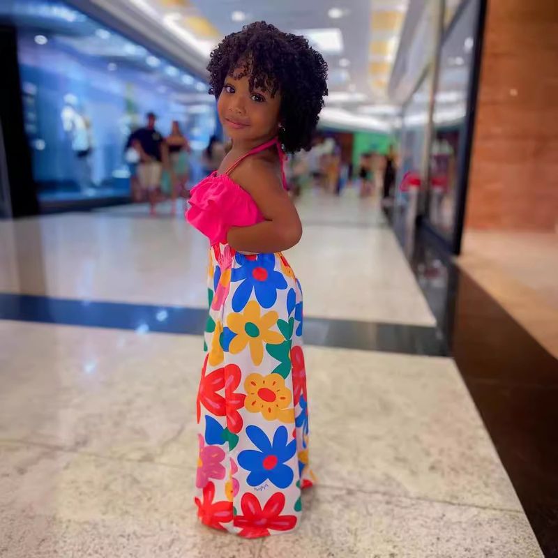 Mother&Kids Girls' Summer Halter Short Dress Printed Wide-Leg Pants Suit For Girls_voghion.com