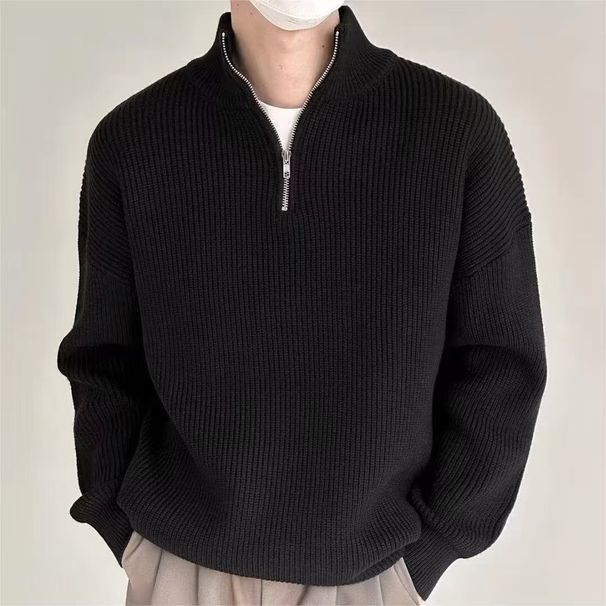 Pull tricoté demi-zip pour homme, printemps-automne, haut à manches longues uni décontracté et simple_voghion.com