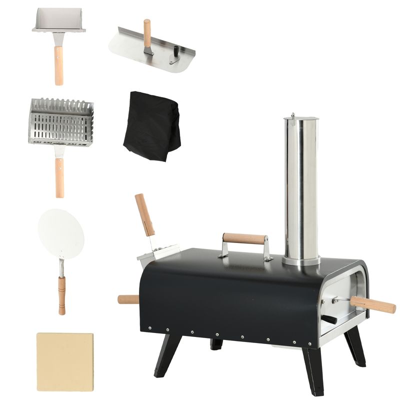 Outsunny Outdoor Pizza Oven With 12" Stone, Peel And Cover, Portable Pellet Wood Fired Pizza Maker With Foldable Legs, Stainless Steel Pizza Grill For Outside, Backyard, Outdoor Kitchen_voghion.com