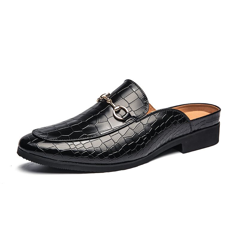 2021 summer new men's casual Baotou half-drag cross-border large size Korean version horsebit lazy half-drag small leather shoes_voghion.com