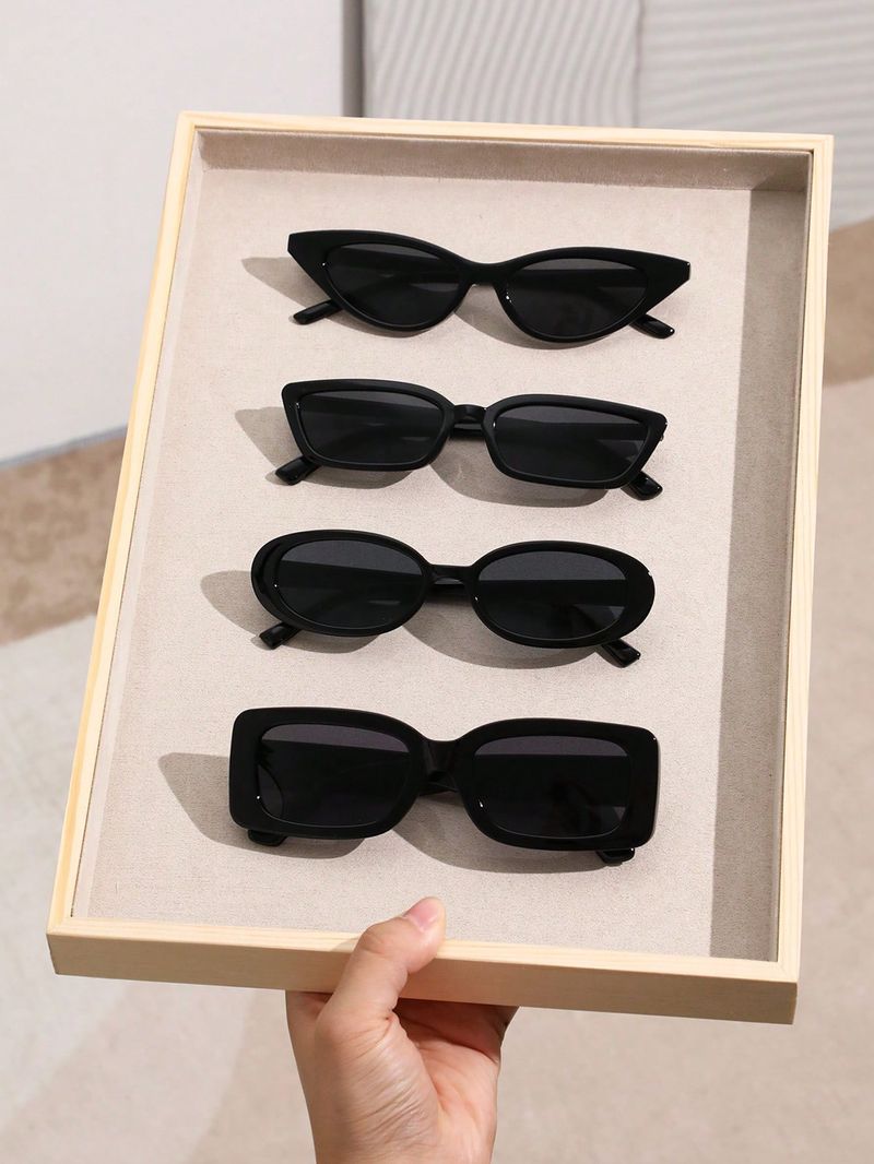 Ochelari de soare unisex, toate negri și cool, la modă, 4 buc, pentru îmbrăcăminte zilnică, potrivite pentru accesorii de vacanță în aer liber_voghion.com