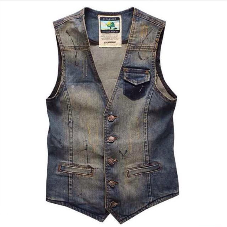 Herrenkleidung Slim Fashion Herrenweste Herren Casual Denim Weste Kleine Weste_voghion.com