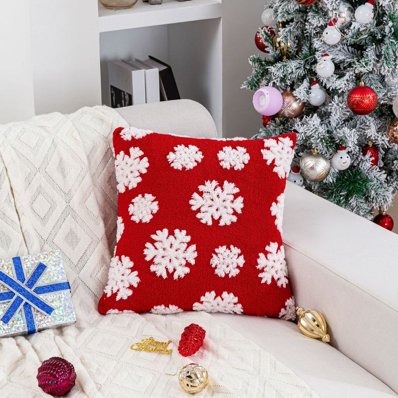 Taie d'oreiller en peluche, flocon de neige d'arbre de Noël, oreiller jacquard Père Noël, housse de coussin de canapé à la mode et simple_voghion.com
